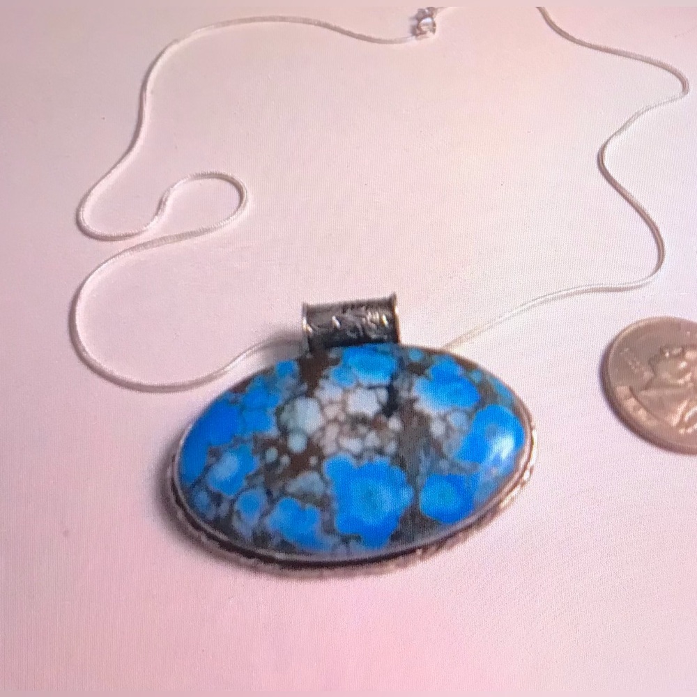 Turquoise Stamped Solid 925 Sterling Silver Necklace